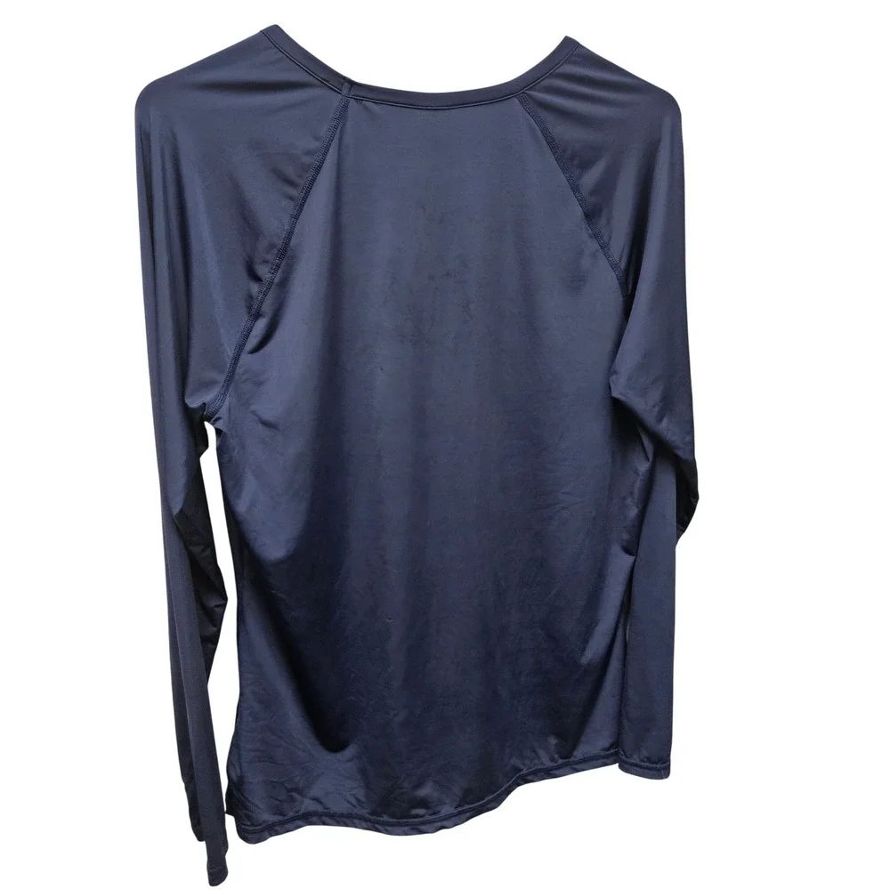 Garnet Hill Swim Rash Guard Women L Navy Blue Long Sleeve Raglan Athletic Top